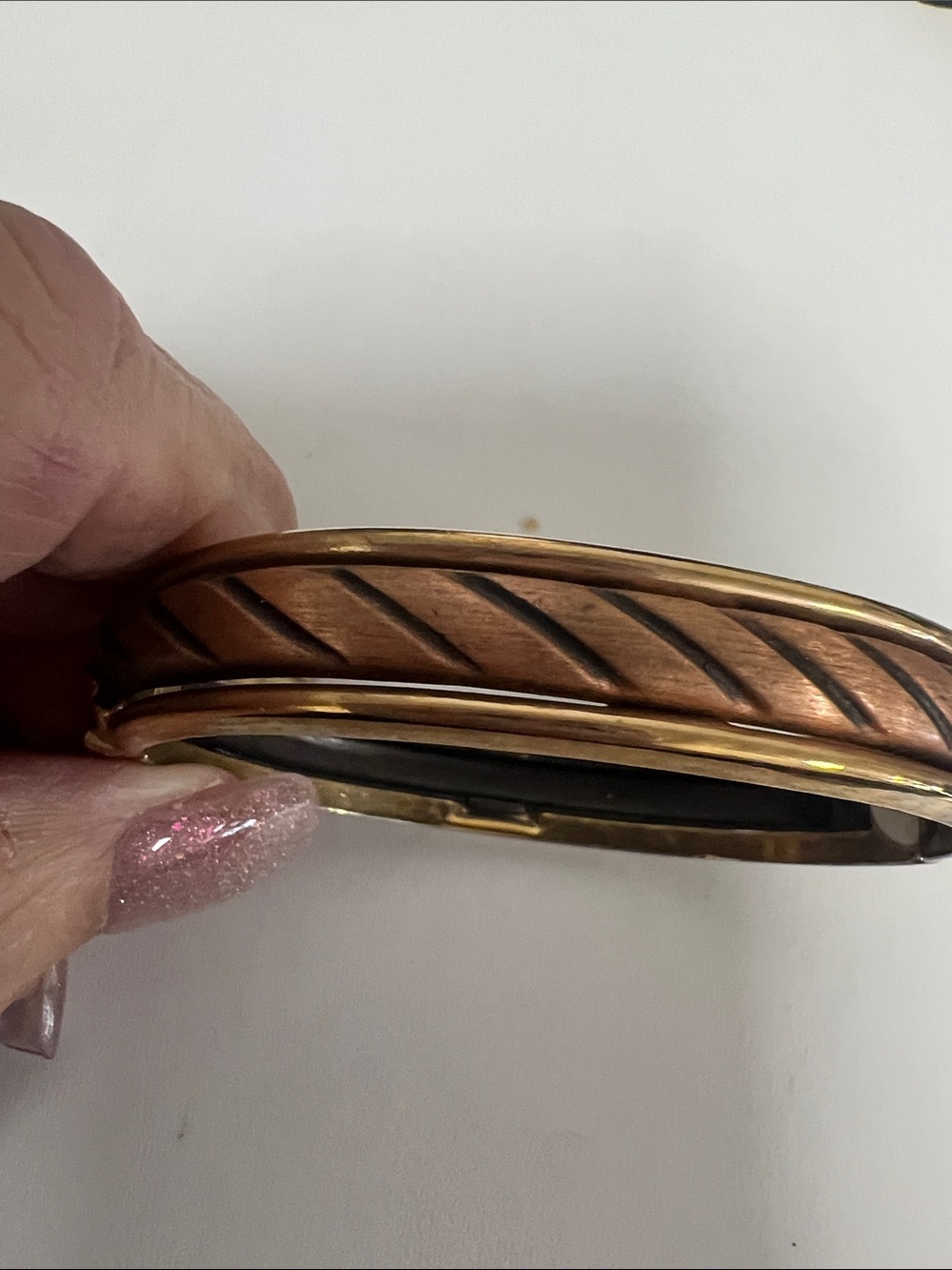 Classic Two-Tone Copper and Gold hinged cuff Bracelet